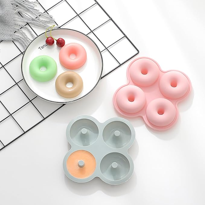 Silicone Donut Molds, Donut Pan Silicone Baking Molds, 4 Cavity Non-Stick Doughnut Pan, Make Perfect Donut Cake Biscuit Bagels Muffin, Heat Resistant and Microwave Safe(Set of 2)