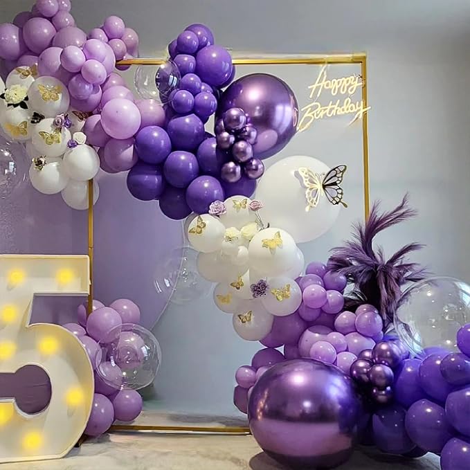 NISOCY 124Pcs Purple Balloons Garland Arch Kit, 18In 12In 10In 5In Different Size Macaron Matte Dark Purple Metallic Purple Balloons for Women Birthday Wedding Baby Shower Halloween Themed Party