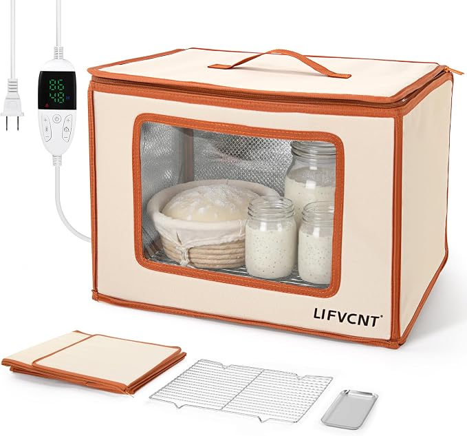 Foldable Bread Proofing Box with 68–132°F Temp Control, 0-99H Timer,Dough Proofer with Metal Rack and Water Tray |Proofing box for sourdough bread baking,Pizza,Kombucha,Yogurt.