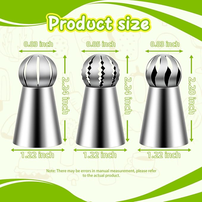 Suuker Ball Russian Piping Tips, 3 Pieces, Stainless Steel | Cake Decorating, Frosting Icing, For Cupcakes, Cake, Cookie