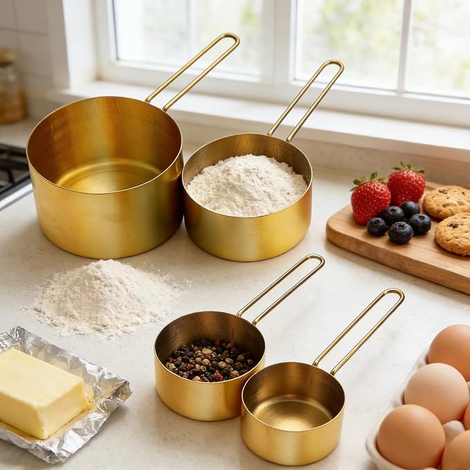 Gold Measuring Cups and Spoons Set of 12,8 Magnetic Measuring Spoons set with Leveler,4 Premium Stainless Steel Gold Measuring Cups,Measuring for Dry & Liquid Cooking Baking for Kitchen