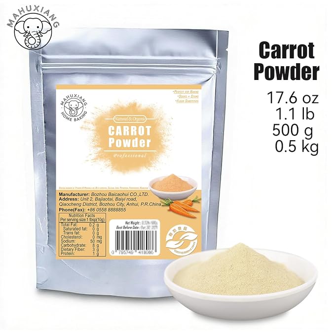 MAHUXIANG Organic Carrot Powder (17.6 oz / 500 g) — Single-Ingredient Carrot Powder for Baking, Cooking & Beverages, No Added Ingredients, Gluten-Free