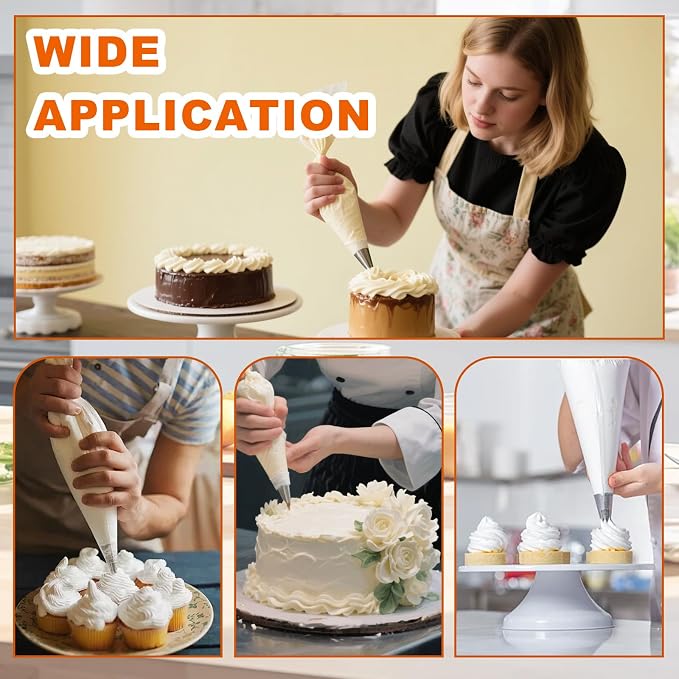 3-Pack Reusable Pastry Piping Bags - 12inch Cloth Canvas Cake Decorating Bags - Cake Pastry Decorating Supplies for Frosting - Ideal for Cakes and Cookies Decoration White Hangable Piping Bags