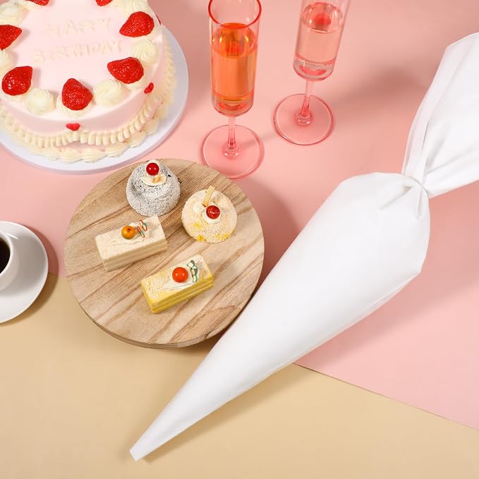 4 Pcs White Cloth Frosting Bags with Plastic Coating 24" Reusable Piping Pastry Bags Large Canvas Cake Decorating Bag Icing Piping Bag for Frosting, Icing, Cakes, Cupcakes, Cookies