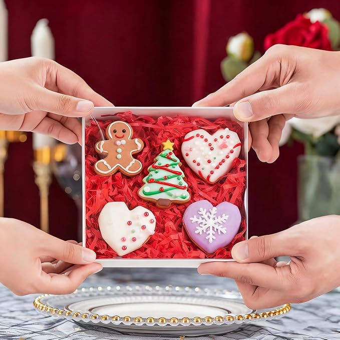 6x6x1.25Inches 50PCS Treat Boxes with Clear display lid for Cookies,Macaron,Cakesicle,Dount,Pastry,Chocolate Covered Ores or More