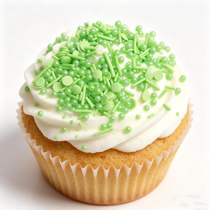 Sentovac Green Sprinkles Edible Green Round Confetti Jimmies Pearls for Cake Decorating Candy Cupcake Cookie Baking Ice Cream Dessert St Patricks Halloween Christmas Holiday Decorations