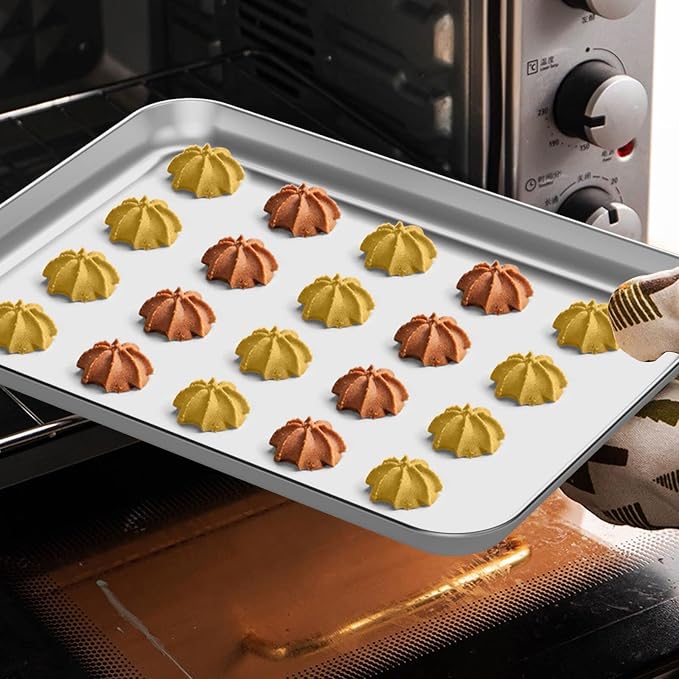 Wildone Baking Sheet Set of 2 - Stainless Steel Cookie Sheet Baking Pan, Size 10 x 8 x 1 inch, Non Toxic & Heavy Duty & Mirror Finish & Rust Free & Easy Clean