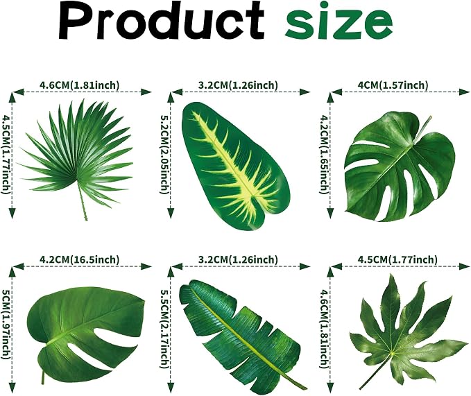 48pcs Edible Tropical Turtle Leaves Cupcake Toppers Wafer Paper Tropical Palm Leaves Cake Toppers For Hawaii Theme Jungle Party Cake Toppers Birthday Party Supplies