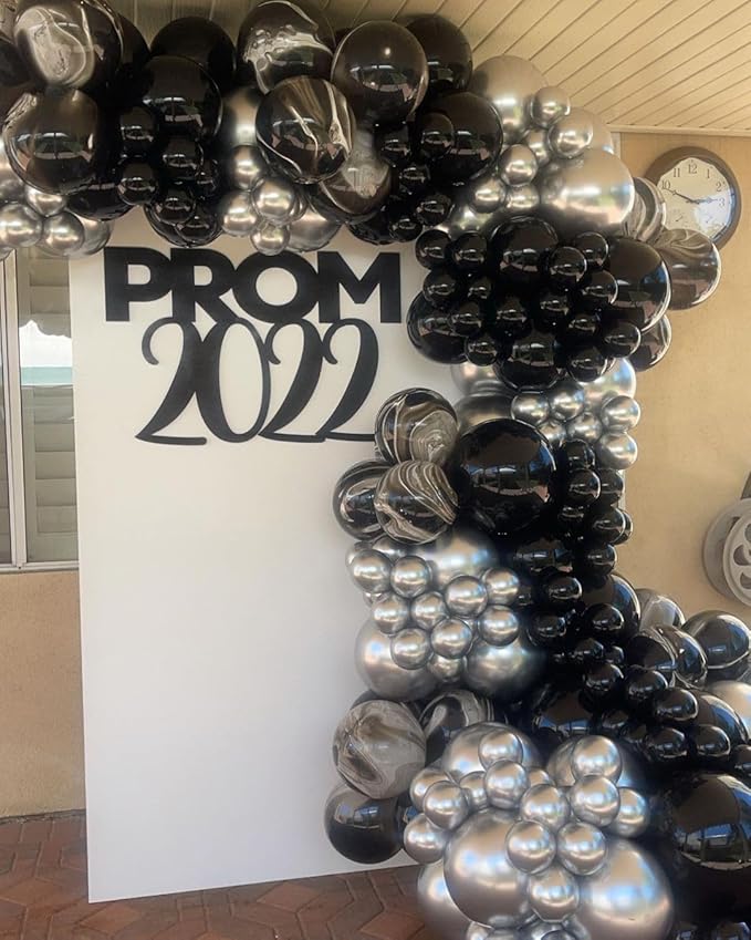 Black and Silver Balloon Arch Kit, 140Pcs Different Sizes inch Black Metallic Silver Balloons and Confetti Party Balloon Garland Kit for Birthday, Wedding, Graduation, Anniversary Decorations