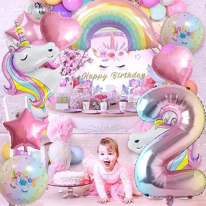 Unicorn Balloons Unicorn Birthday Party Decorations for Girls Foil Balloons Set Macaron and Rainbow Balloon Wedding Baby Shower Party Supplie (number 2)