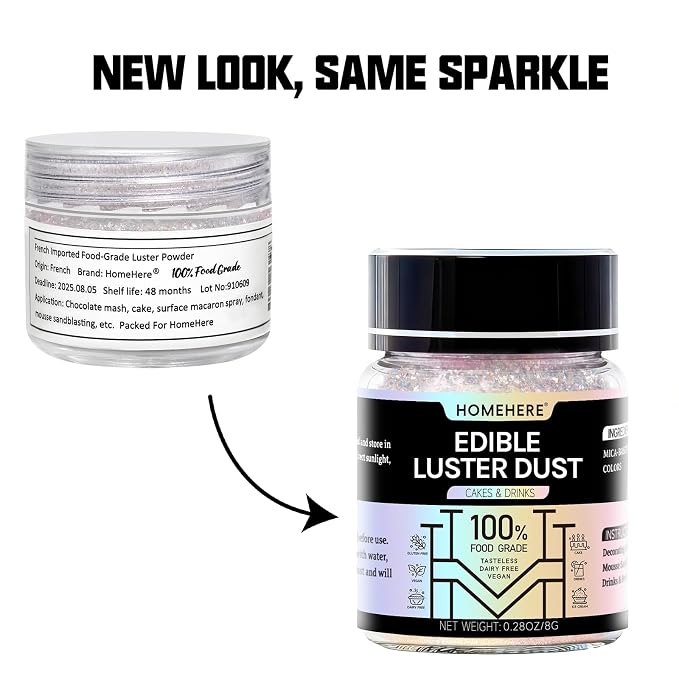 HomeHere Edible Luster Dust Food-Grade Glimmer Powder Glitter for Cake Decorating 8g, Edible Sprinkle Glitter for Cocktails Drinks Baking Candy Dessert Chocolate Vegan Tasteless