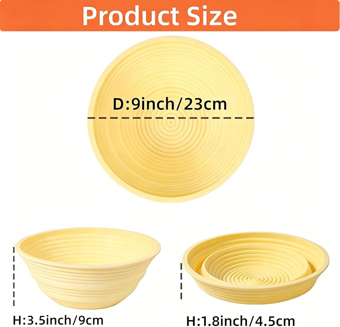 2Pcs Silicone Banneton Bread Proofing Baskets 9" Round Collapsible Sourdough Bread Baking Supplies Non-Stick Dough Proofing Bowl Oven & Dishwasher Safe, BPA Free