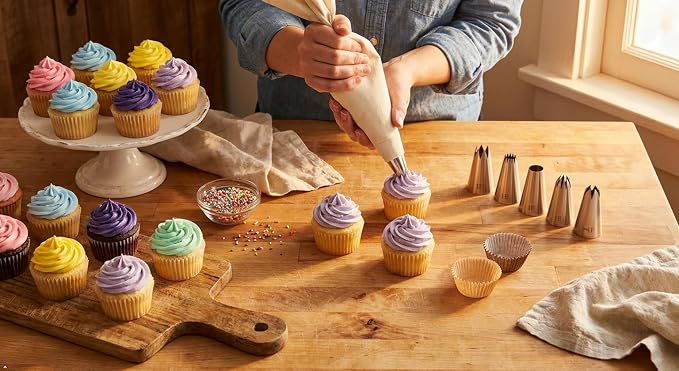 Large Piping Tips Set, Cake Decoration Tools | 5 Pieces Stainless Steel Cookie Decorating Kit, Pastry Nozzles, Frosting Icing Tips, 1A 1E 347 348 356, Baking Cupcake