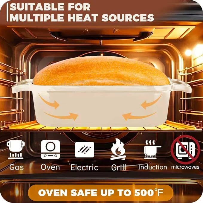 Cast Iron Bread Loaf Pan with Lid, Loaf Pans for Baking Bread 9x5, Enameled Bread Pans for Homemade Bread, Sourdough, Set of 2, Cream