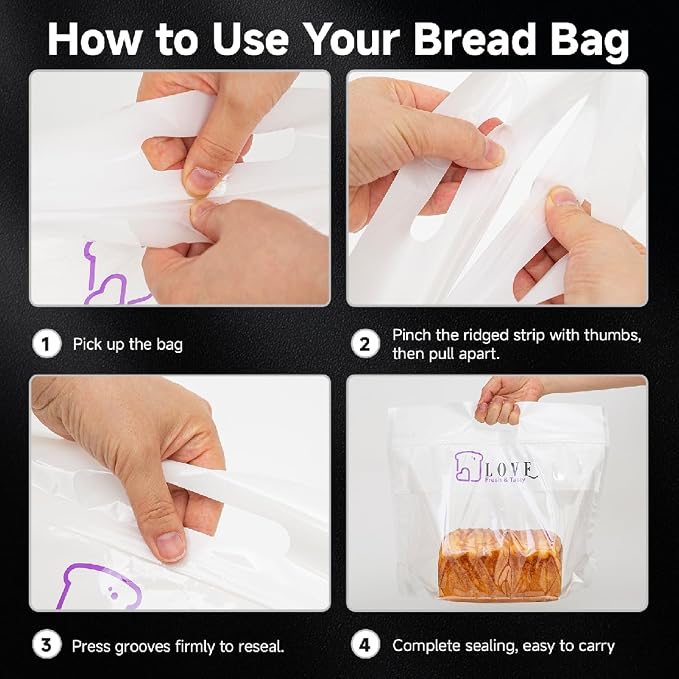 Plastic Bread Bags for Homemade Bread, Freezable Seal Tight Bakery Bags with Clear Window for Loaves, Sourdough,Bagels (50 Packs) White-13.8" x 11.8"