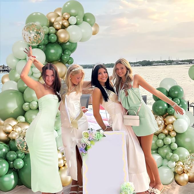 Green and Gold Balloon Arch Kit, 143Pcs Emerald Sage Green Gold Balloons Garland Arch Kit Coffetti Balloons for Hunter Forest Birthday Wedding Baby Shower Gender Reveal Baptism Decorations