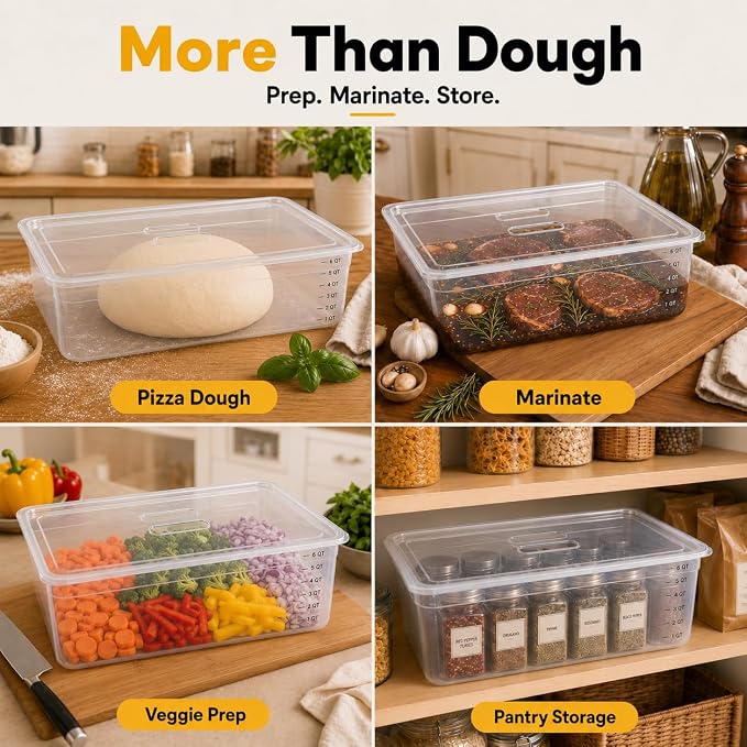 Sourdough Proofing Containers, 2 Pack 6QT Clear Dough Rising Boxes with Lids, Stackable Bulk Fermentation Containers for Bread Baking, Sourdough & Pizza Dough