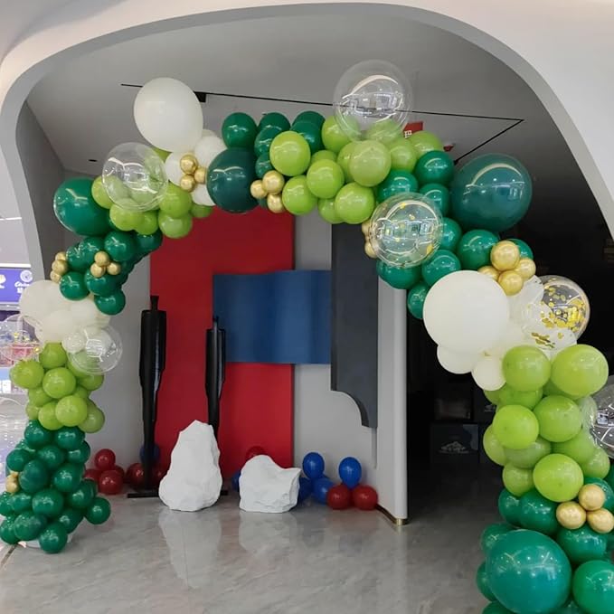 MEBAY Dusty Green White Balloon Arch Garland Kit, 166Pcs Dark Mint Green Ivory White Balloons for Birthday Baby Shower Anniversary Jungle Safari Party Decorations