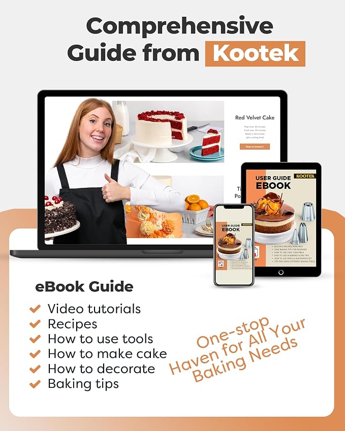 Kootek Aluminium Cake Turntable, 12 Inch Rotating Cake Stand, 35 pcs Cake Decorating Kit Supplies with 24 Numbered Icing Piping Tips, 2 Frosting Spatula, Pastry Bags and Other Baking Tools