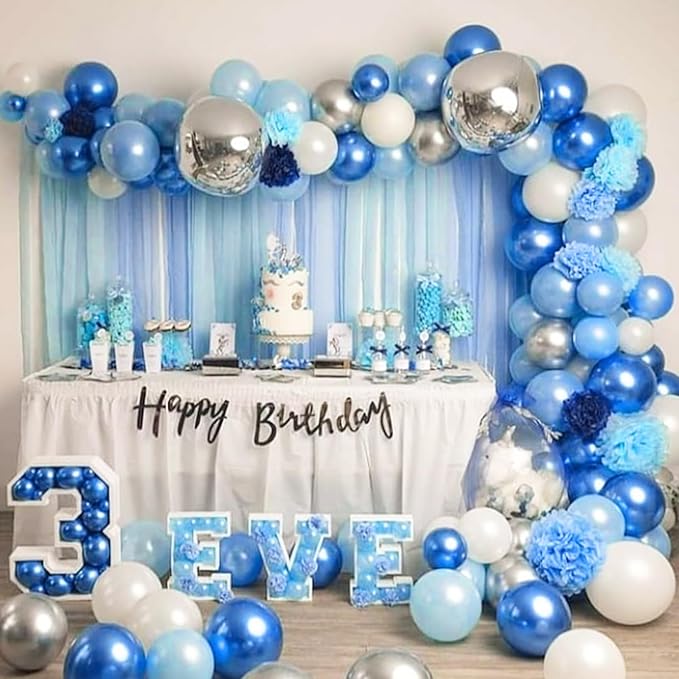 120pcs Metallic Blue Balloons, 18 12 10 5 inch Metallic Blue Balloons Different Sizes Blue Balloon Arch Kit for Graduation Baby Shower Wedding Birthday Party Decorations