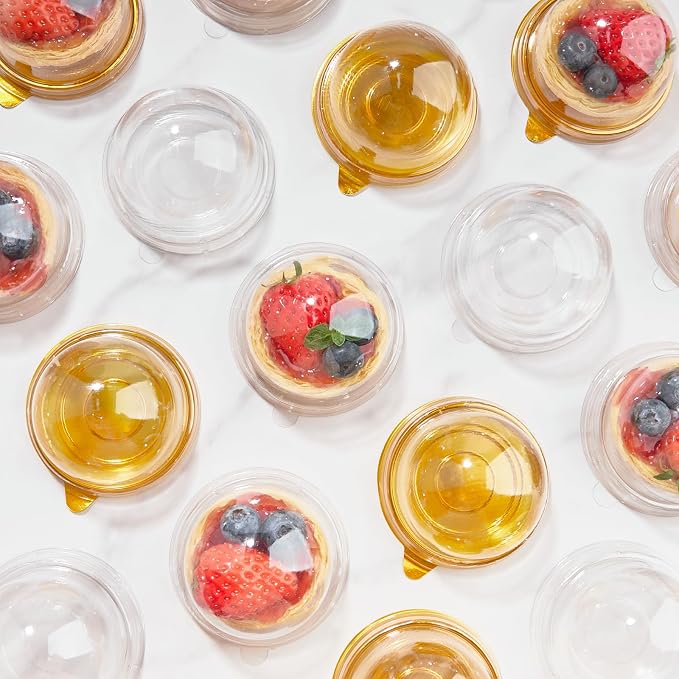 Zezzxu 50 Pack Mini Cake Containers, Clear Plastic Small Cupcake Boxes with Dome Lids for Individual Chocolate Covered Cookies, Strawberry, Mooncake (Clear)