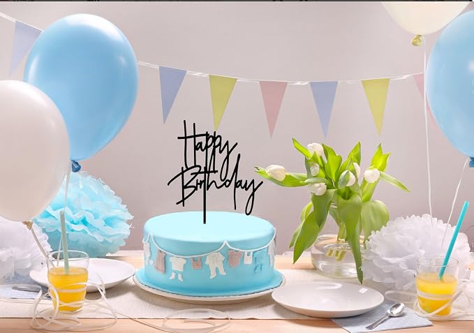 3 PCS Happy Birthday Acrylic Birthday Cake Toppers Decoration DIY Birthday Party Perfect Keepsake(Black,Gold,Pink)