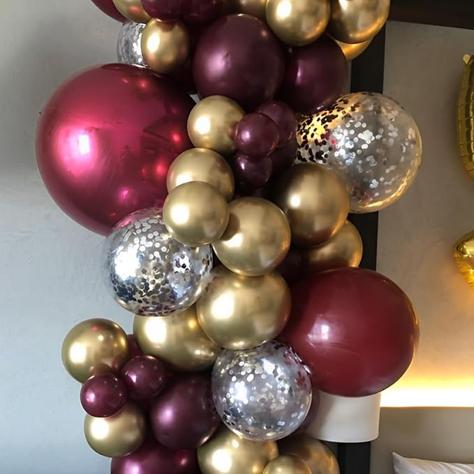 Voircoloria 110pcs Burgundy Balloons 12inch Maroon Latex Party Balloons for Graduation, Thanksgiving Day, Autumn Fall Theme Party, Wedding, Birthday, Valentines, Baby Shower Decorations