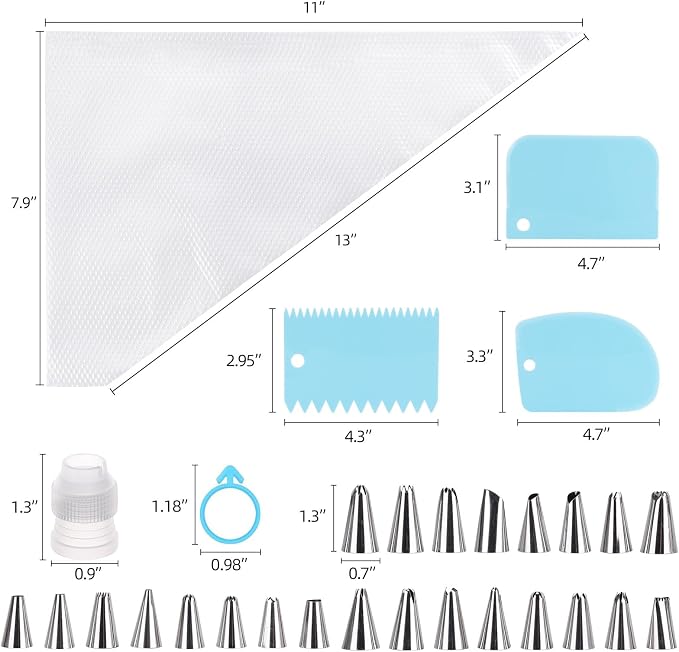 231 Pcs Piping Bags and Tips Set, 12 Inch 200 Piping Bags Disposable Pastry Bag, Cake Decorating Kit with 24 Tips, 3 Scrapers, 3 Couplers