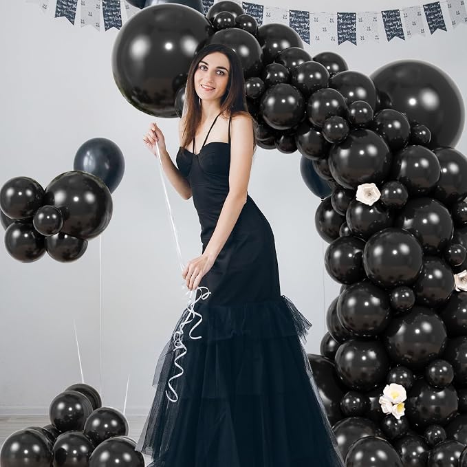 104pcs Black Balloons - 18/12/10/5 Inch Different size Black Latex Balloons Garland Arch for Birthday Wedding New Year's Eve Halloween Party Decoration