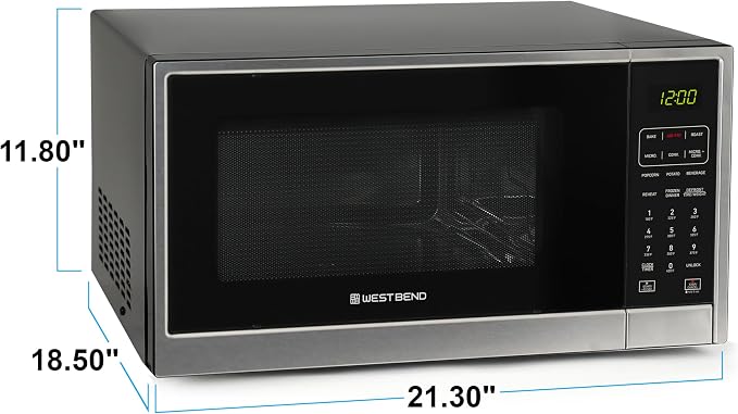 West Bend 3-in-1 Microwave Air Fryer Convection Oven 1000-Watts with 10 Power Levels and 12 Presets, Speed Defrost, Electronic Control Panel and Glass Turntable, 1.3-Cu.Ft., Stainless Steel