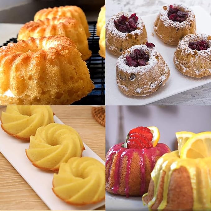 Mini Bundt Cake Pan,6-Cavity Fluted Tube Cake Pan, Non Stick Silicone Fancy Baking Molds for jello, Cupcake, Doughnut, Cornbread, Brownie (Red,Set of 3)