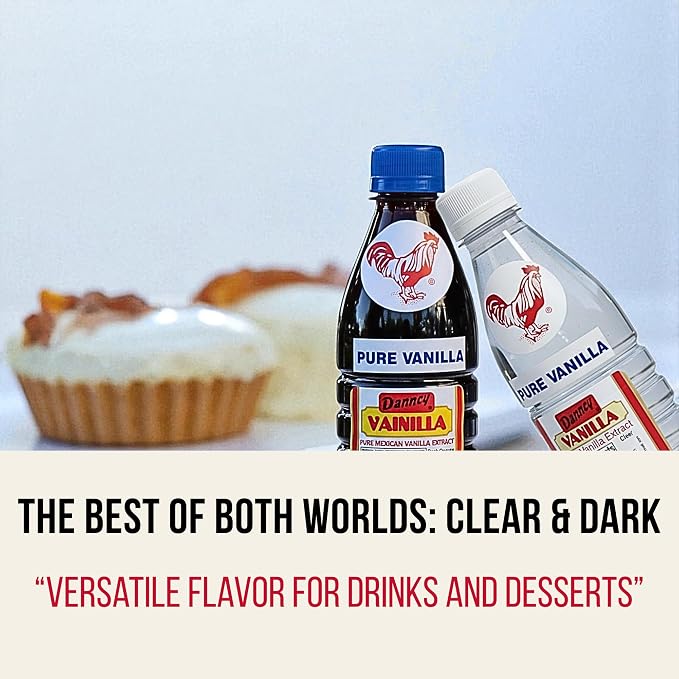 Danncy Vanilla 2 Pack – 12 oz Dark & 12 oz Clear Bottles | Authentic Mexican Vanilla Flavor for Baking, Desserts & Beverages