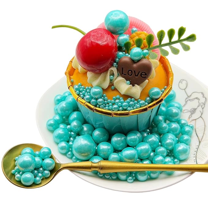 CandiJumpin Edible Pearls for Cake Decorating, Teal Pearl Sprinkles Teal Sugar Pearls Edible Cake Decorations Pearl Sugar Sprinkles Cupcake Toppers Baby Shower Party Birthday Wedding Christmas Supplies 3 OZ