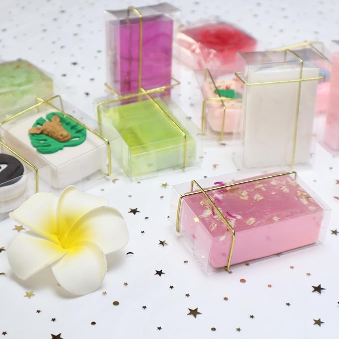 40 Pack 3.5x2.36x1.2 Inch Clear Plastic Soap Boxes for Homemade Soap - Small Dessert Gift Bakery Boxes for Macarons, Cookies & Candies, Wedding & Birthday Party Favors