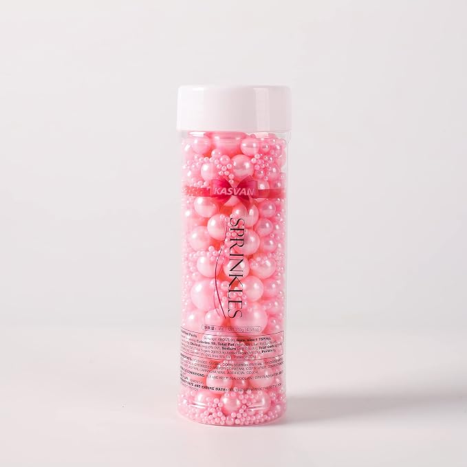 Kasvan Pink Pearl Sugar Sprinkles - Edible Candy Pearls 130g/4.58 Oz, Mix Size, Baking Cake Decorations, Ice Cream Toppings and Cookie Decorating, Wedding Party Chirstmas Supplies
