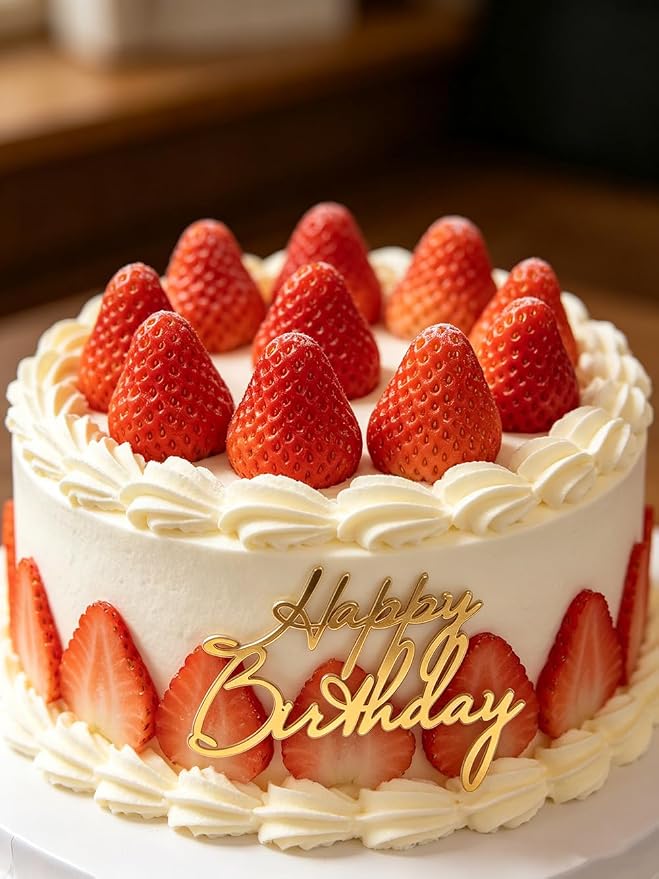 Happy Birthday Cake Topper, Mirrored Gold Acrylic Cake Side Decoration for Birthday Party Decoration Supplies (Design6)