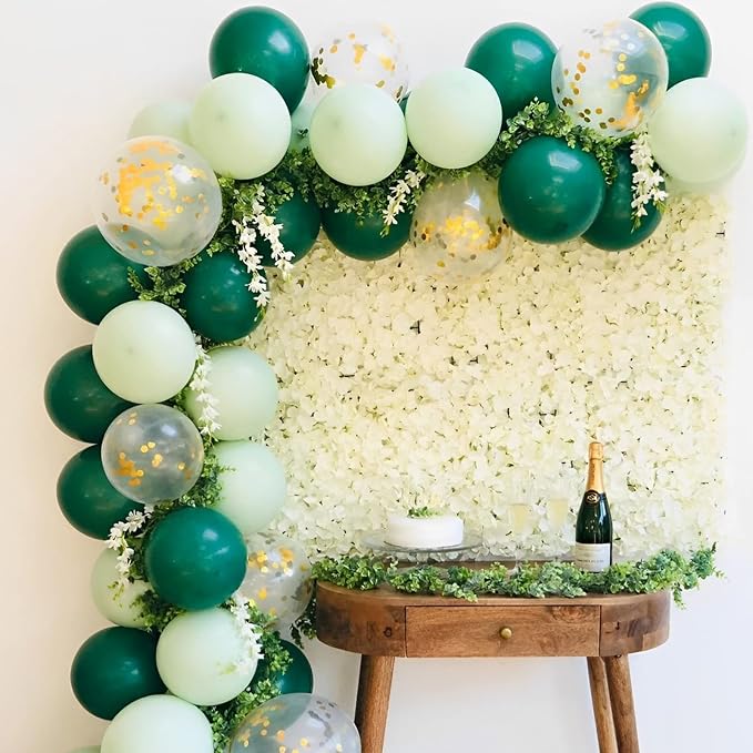 Voircoloria 105pcs Dark Green Balloons 12inch Hunter Green Balloons for Birthday Dinosaur Baby Shower St. Patrick's Day Summer Jungle Forest Safari Party Decorations