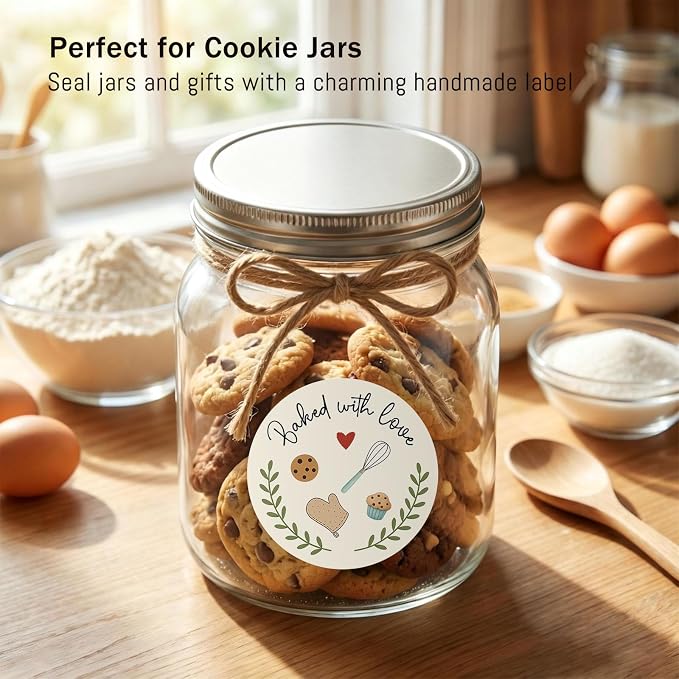 120 Pack Baked with Love Stickers, Round Baking Labels for Cookies, Sourdough Bread & Homemade Treat Packaging, Bakery & Small Business Sealing Stickers for Gift Bags, Boxes & Jars, 1.6"