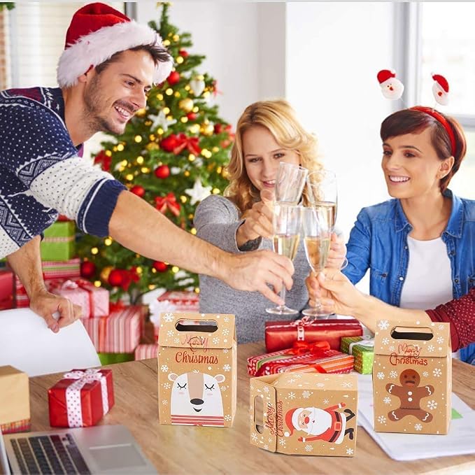 LOKIPA Christmas Kraft Paper Gift Boxes, 24pcs Christmas Party Treat Goody Candy Boxes for Xmas Party Bag Fillers