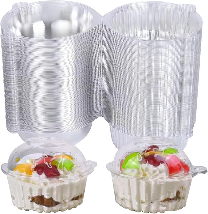 jumbo muffin containers,clear dessert cups.(plus thick type) 100pc | clear plastic Cupcake Containers, extra large Muffin Containers,can also hold Sandwich, burgers,(5.3 * 3.7in,100 pc(plus))