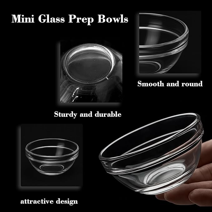 12-Piece Mini Glass Prep Bowls Set - 4x 1.5 oz, 4x 2.5 oz, 4x 4.5 oz Small Nesting Mixing Bowls for Kitchen, Food Prep, Spices, Sauces & Snacks