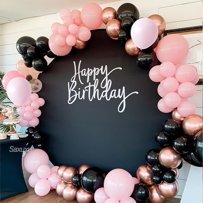 Pink and Black Balloon Arch Kit, Black Pink Balloons Garland Arch Kit, Macaron Heart Latex Balloons, Gold Silver Confetti Balloon For Girl Women Birthday Valentine's Day Mother's Day Party Wedding