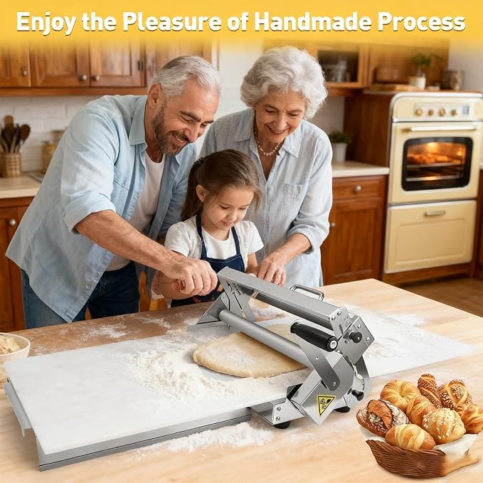 12" Folding Dough Sheeter,Manual Stainless Steel Dough Machine,dough sheeter machine for home,(ith Sheeter Board) Thickness Adjustable,Suitable for home and commercial use