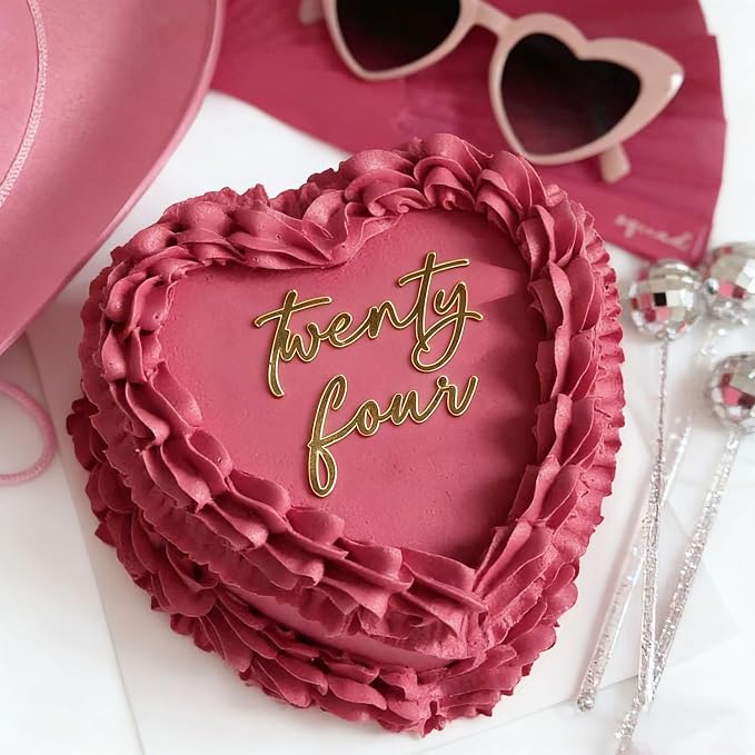 Acrylic Twenty Four Birthday Cake Topper-Golden Happy 24th Cake Decor-Funny 24th Birthday Party Decorations
