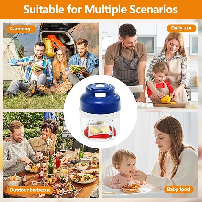 Electric Garlic Chopper, Upgrade 6 Blades, 320ML Wireless Food Processor, Mini Grinder for Kitchen,Mashing Nuts Chili Onion Minced Meat and Spices USB Rechargeable