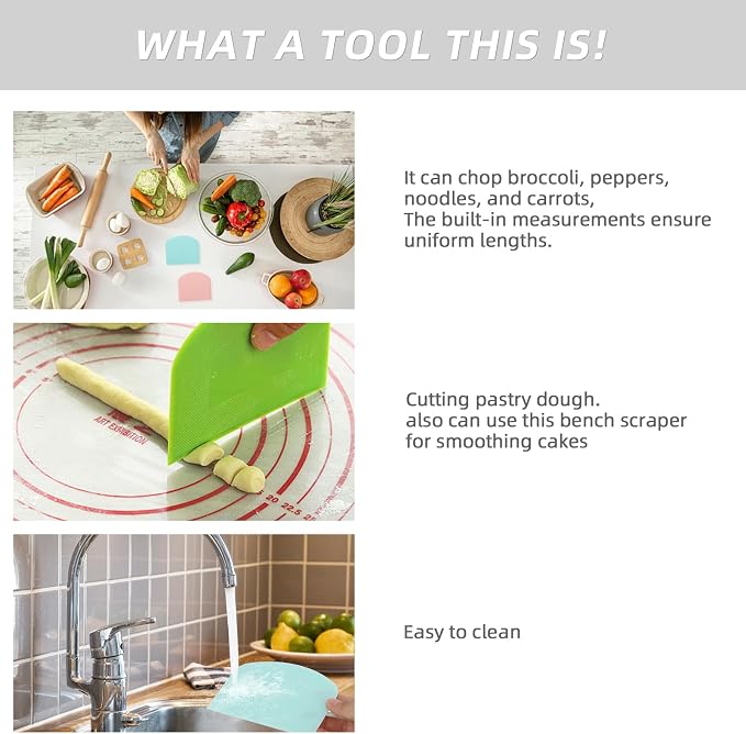6 Pcs Dough Scraper Bench Scraper, Stainless Steel Scraper/Chopper & Plastic Dough Cutter for Bread Cake Pastry Sourdough