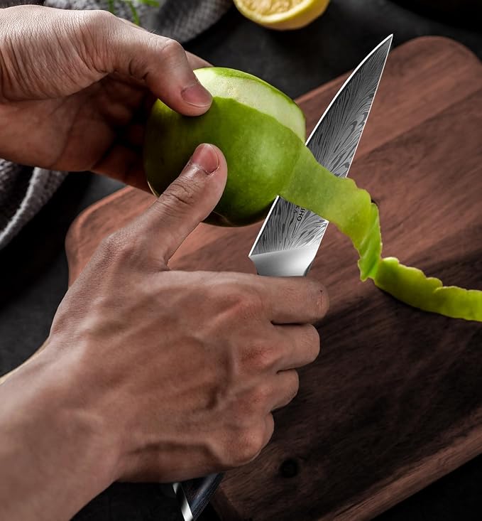 Kitchen Paring Knife 4.5“ - Japanese Powder Steel 63 HRC Fruit Knife for Peeling & Coring Razor Sharp 12° Edge Vegetable Chopper with Pakkawood Handle