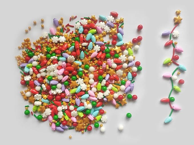 Edible 4.6 oz Colorful Christmas Lights Sugar Sprinkles, Candy Bulbs for Xmas Cake Decorating and Cupcake Toppers, Cookie Decoration, Ice Cream Topping