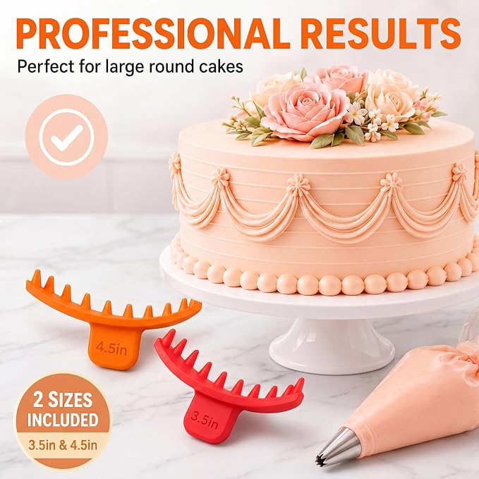 Hushee 2 Pcs Cake Arch Guide Tool Cake Decoration Tools Swag Marker Tool Piping Guide Convenient for Controlling Size and Position for Piping Beginners and Baker (Orange and Red)