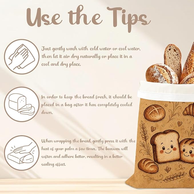 2 Pack Retro Beeswax Bread Bags for Homemade Bread, Natural Beeswax Storage Bag, Reusable Linen, Food Storage Cloth Bag with Buckle, Keep Loaves Fresh Longer, Home Portable Supplies 13 * 17IN